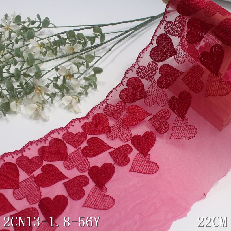 2024 New design Loving heart Lingerie Embroidered red Lace Trim For Women Dress