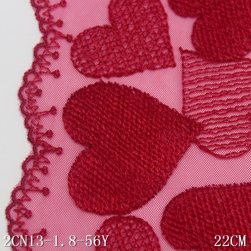 2024 New design Loving heart Lingerie Embroidered red Lace Trim For Women Dress