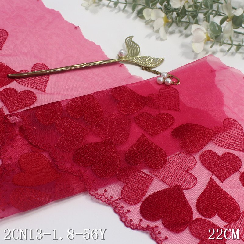 2024 New design Loving heart Lingerie Embroidered red Lace Trim For Women Dress