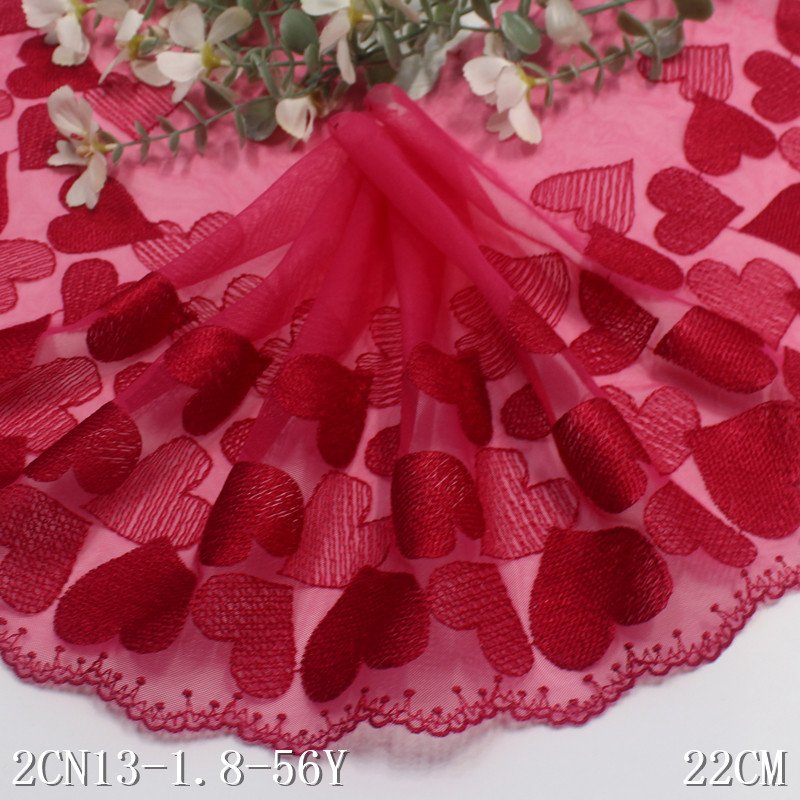 2024 New design Loving heart Lingerie Embroidered red Lace Trim For Women Dress