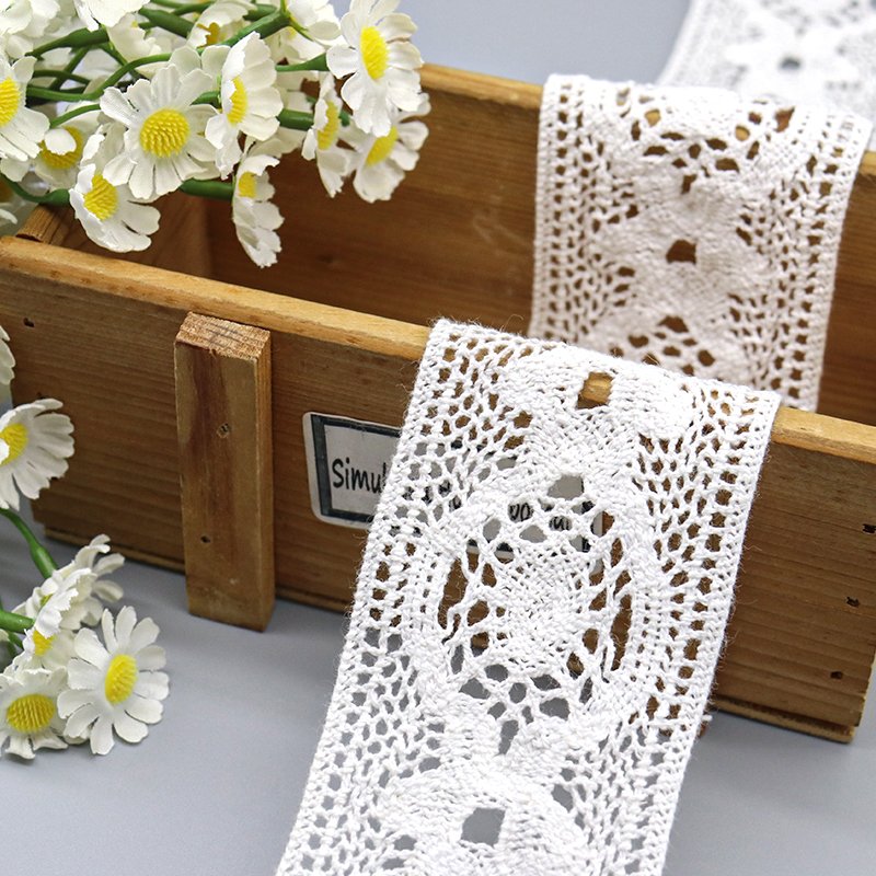 High-grade 100% cotton wedding dress lace trim vintage white crochet lace trim for craft decoration