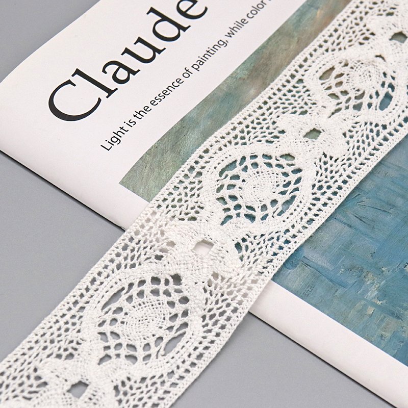 High-grade 100% cotton wedding dress lace trim vintage white crochet lace trim for craft decoration