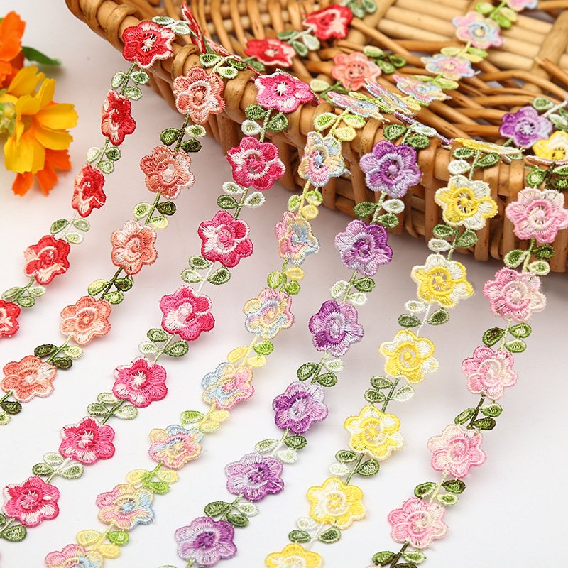 factory directly colorful 2cm Polyester embroidery necklace Lace Trimming flowers Lace ribbon for curtain dress clothes DB214