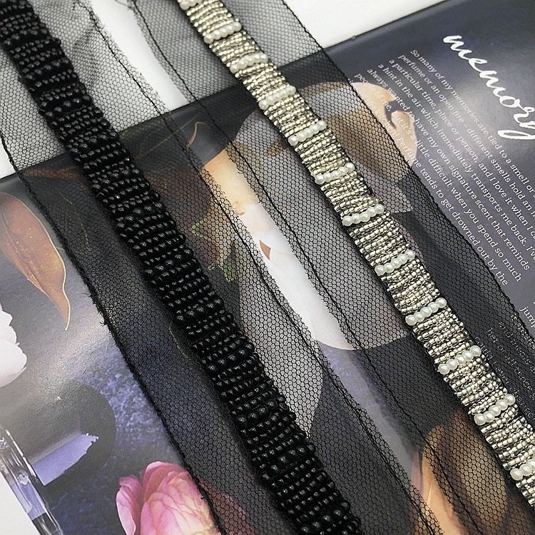 Fashionable embroidered beaded mesh lace trim clothing DIY accessories LT2483B
