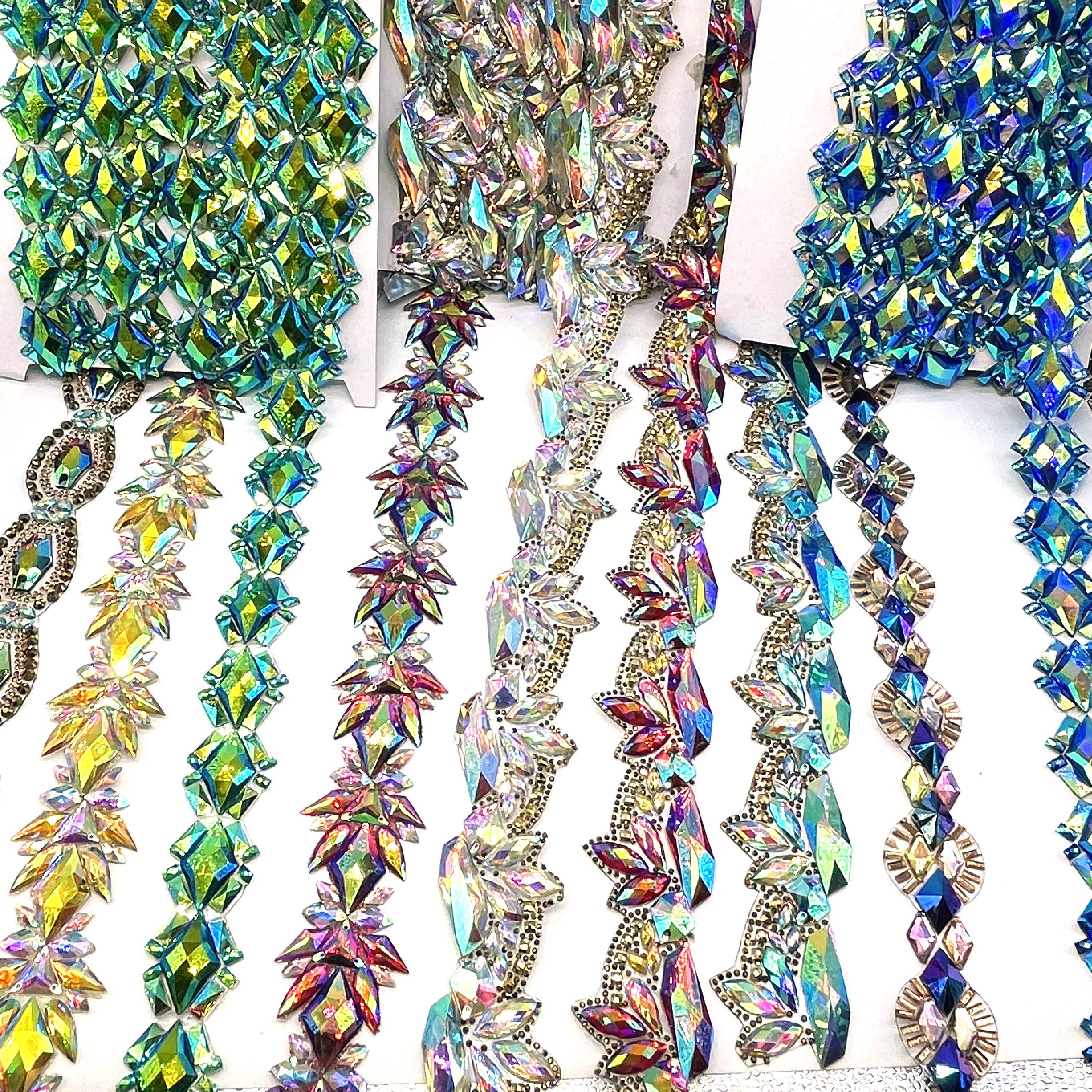 In-Stock Flatback Iron-On Resin Gem Trimming Hotfix Rhinestone Applique Chain 2025 Carnival Costume Nail Art Garment Nail