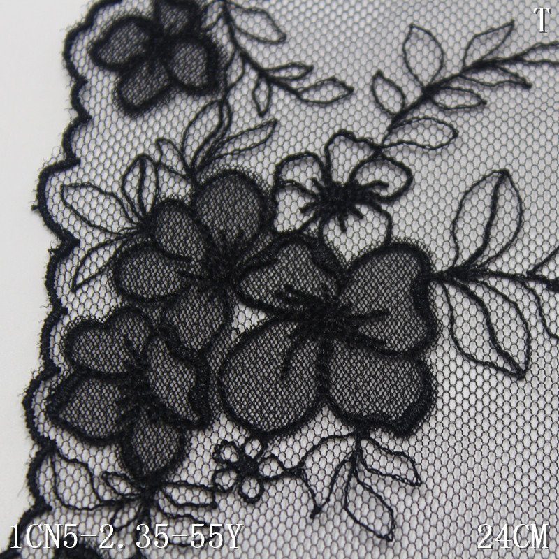 2024 fashion 24cm wide black Embroidery Lace For Bra bright pink mesh floral encaje embroidered lace trim For Women