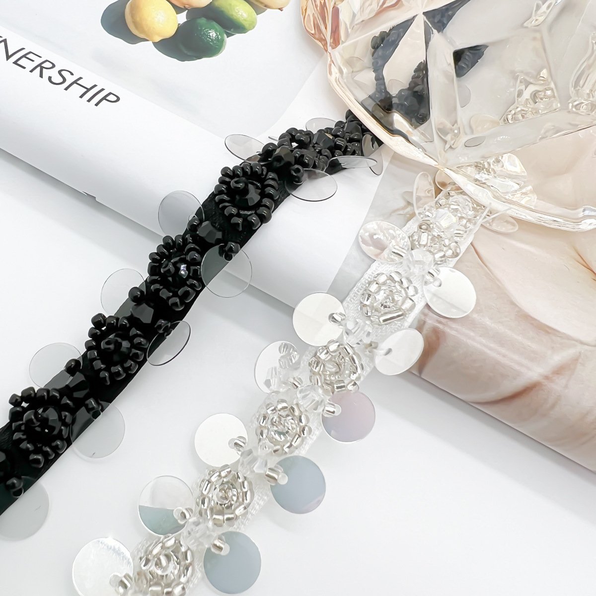 Free sample luxury handmade nail bead new design glass bead lace trim