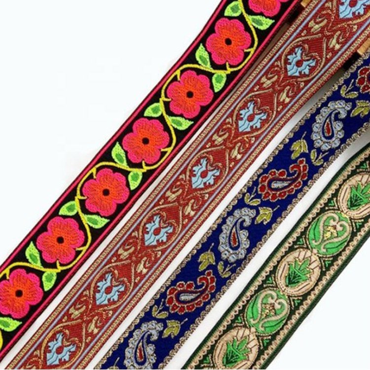 Low MOQ Custom Ethnic Embroidery Jacquard Ribbon Trim Braided Webbing Vintage Lace For Clothing