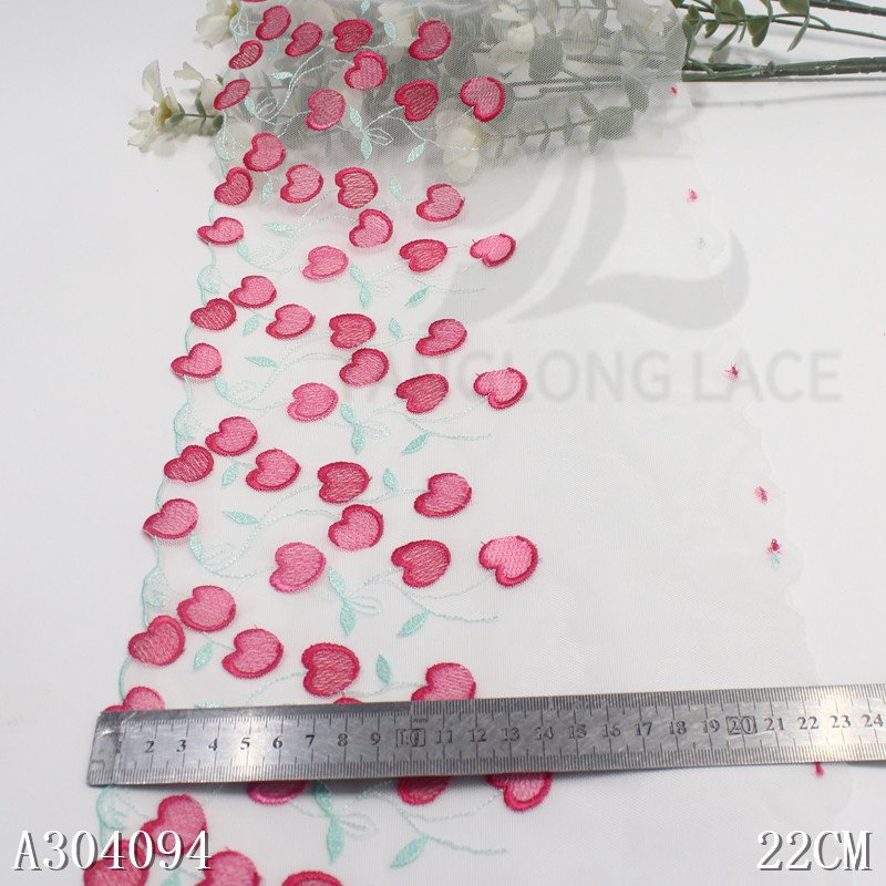 Fashion 22cm summer cherry embroidery tulle lace for women sexy lingerie bra white embroidered lace trim