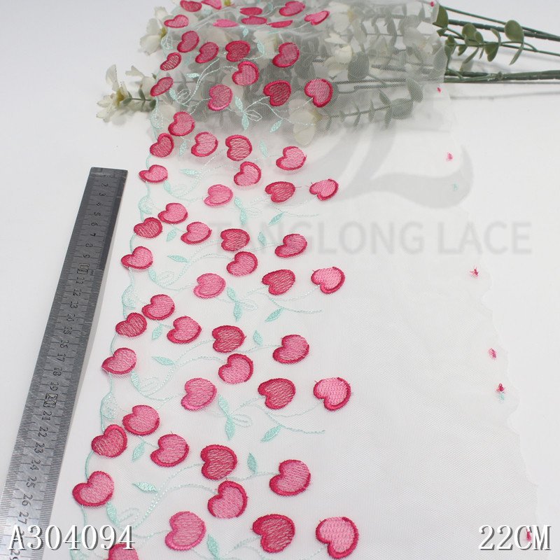 Fashion 22cm summer cherry embroidery tulle lace for women sexy lingerie bra white embroidered lace trim