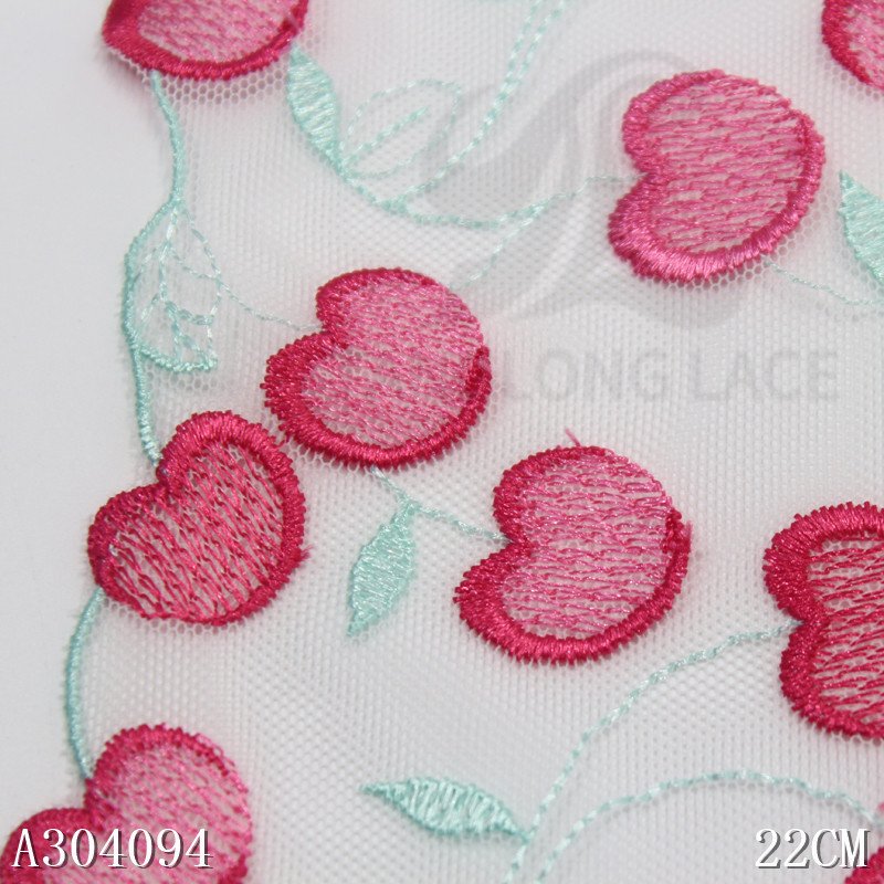 Fashion 22cm summer cherry embroidery tulle lace for women sexy lingerie bra white embroidered lace trim