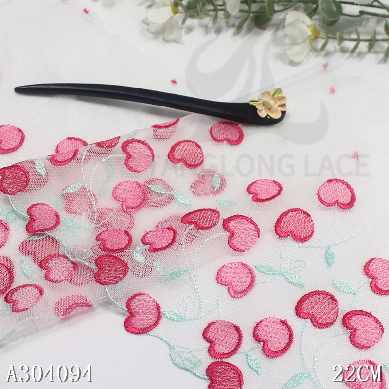 Fashion 22cm summer cherry embroidery tulle lace for women sexy lingerie bra white embroidered lace trim