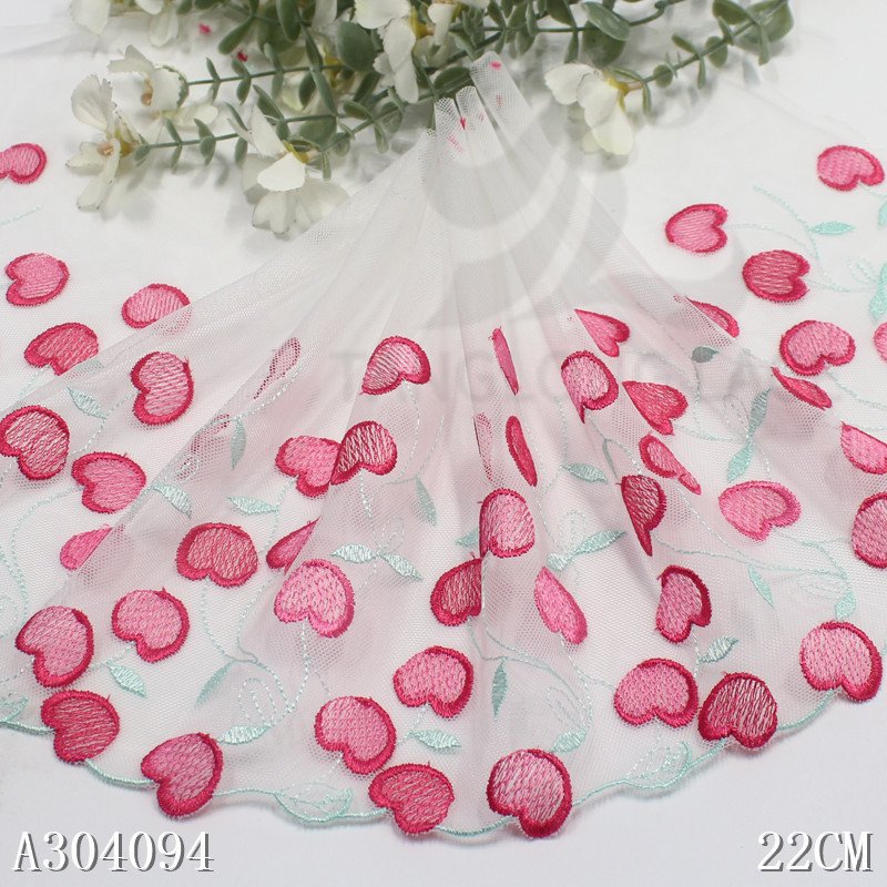 Fashion 22cm summer cherry embroidery tulle lace for women sexy lingerie bra white embroidered lace trim