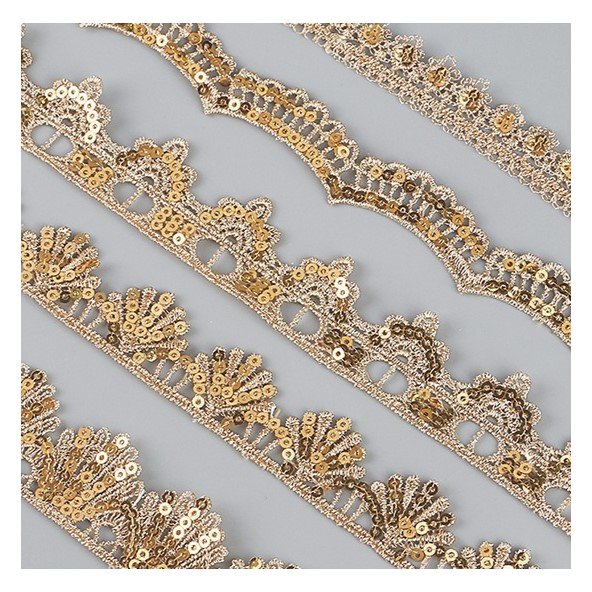 Thread Lace Applique Ethnic Clothing Hollow Embroidery Sequin Lace Golden with Gold Accessories Embroidery Fabric Fashionable
