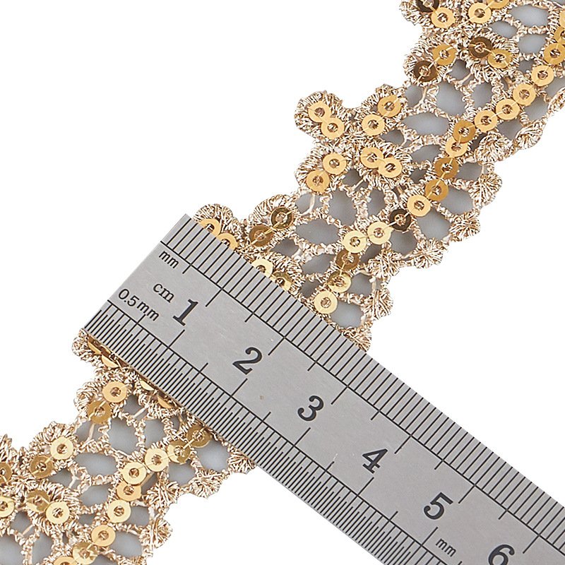 Thread Lace Applique Ethnic Clothing Hollow Embroidery Sequin Lace Golden with Gold Accessories Embroidery Fabric Fashionable