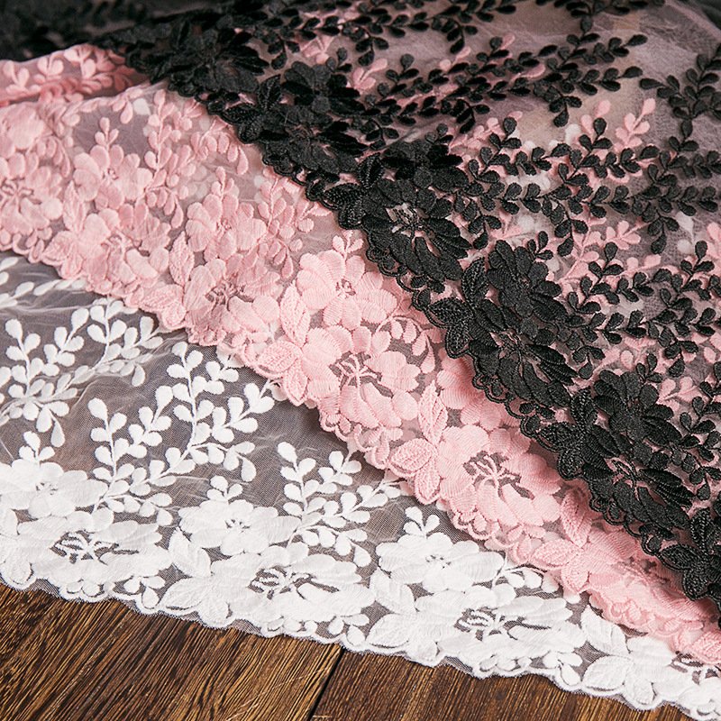 Custom Luxurious Jacquard Mesh Cotton Tulle Textile Lace Trim Pink Flower Embroidery Fabric Lace Trimming For Wedding Dress