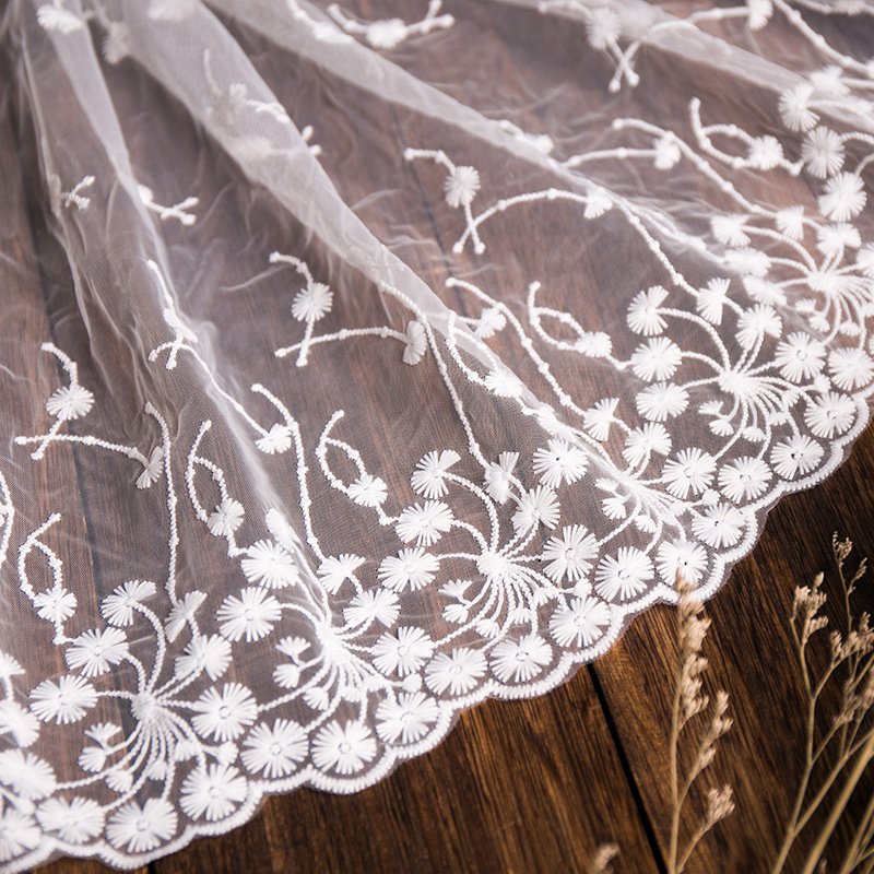 Custom Luxurious Jacquard Mesh Cotton Tulle Textile Lace Trim Pink Flower Embroidery Fabric Lace Trimming For Wedding Dress