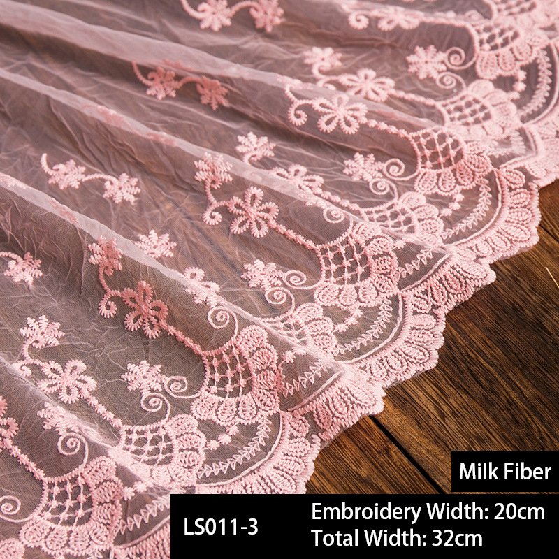 Custom Luxurious Jacquard Mesh Cotton Tulle Textile Lace Trim Pink Flower Embroidery Fabric Lace Trimming For Wedding Dress