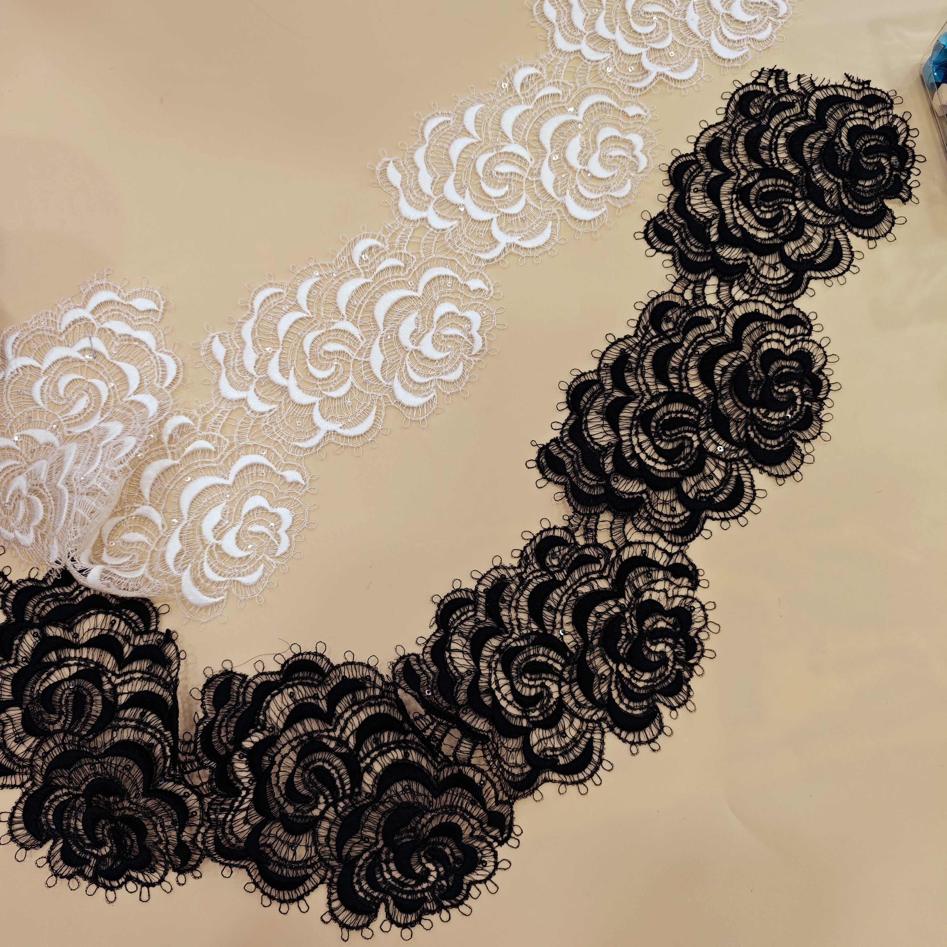 White border trims lace with sequins for bridal wedding dress and garment accessories