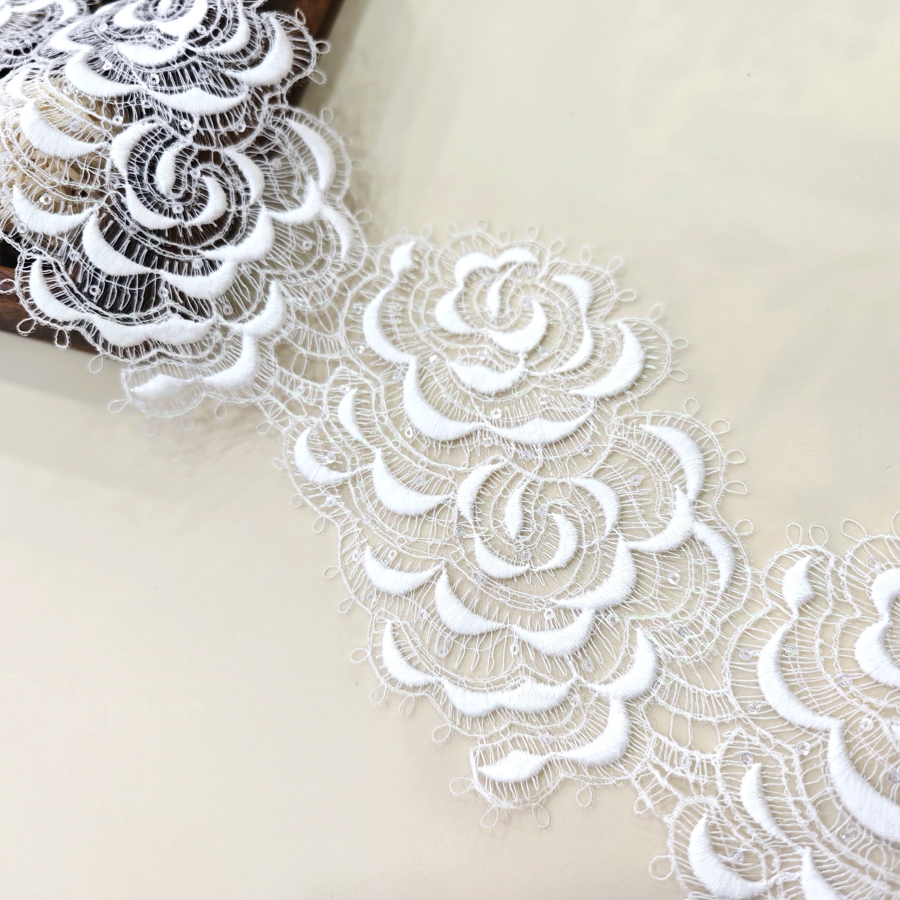 White border trims lace with sequins for bridal wedding dress and garment accessories