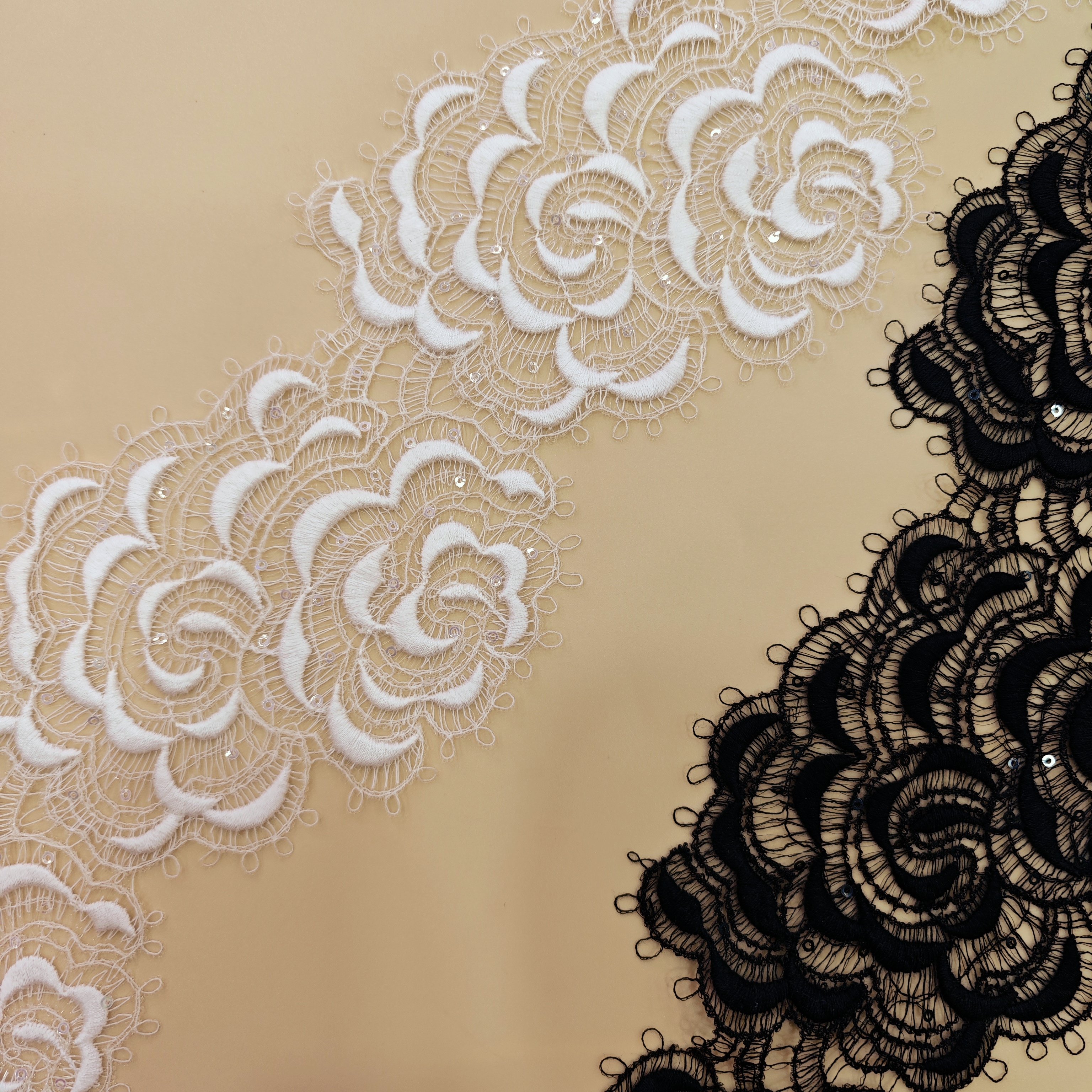 White border trims lace with sequins for bridal wedding dress and garment accessories