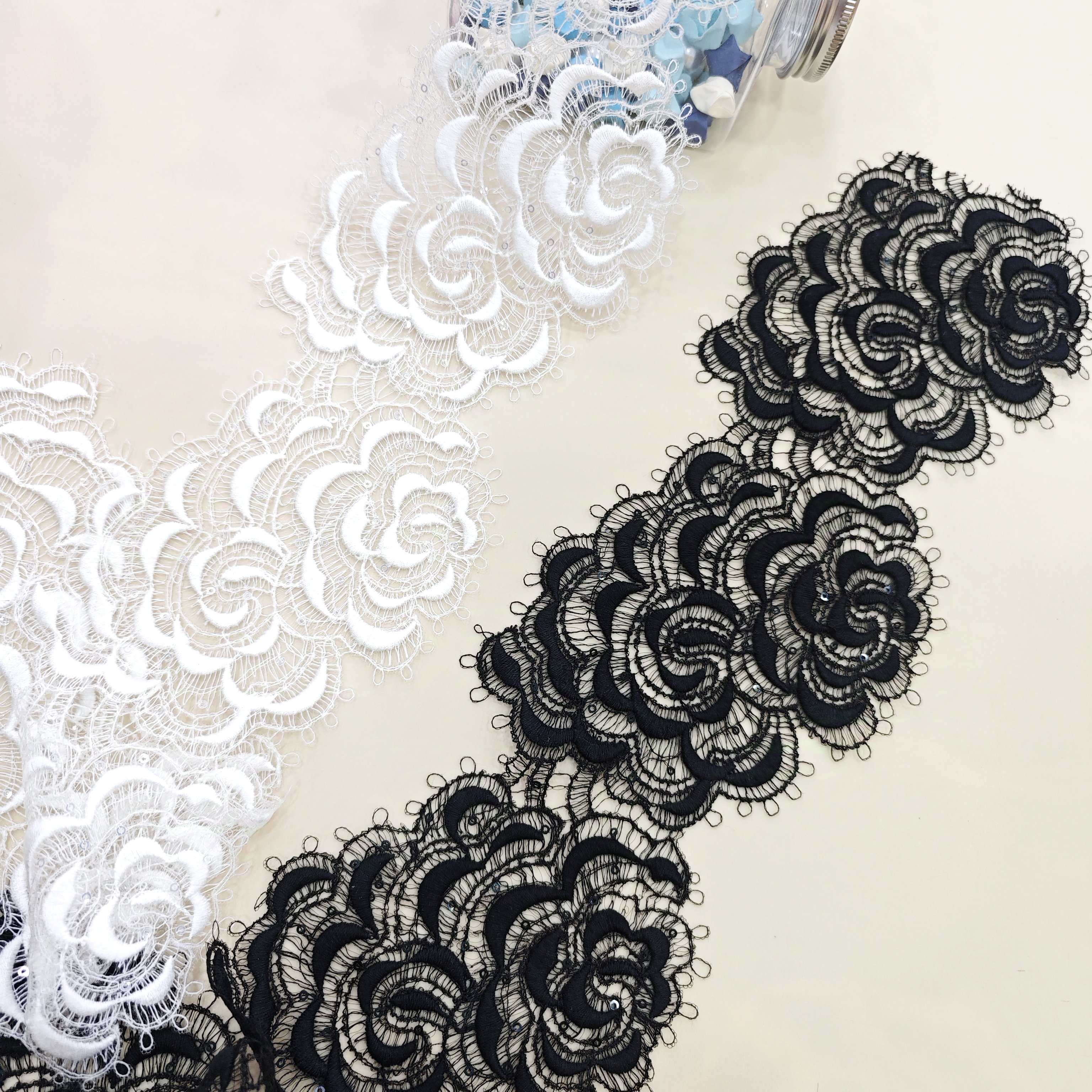 White border trims lace with sequins for bridal wedding dress and garment accessories