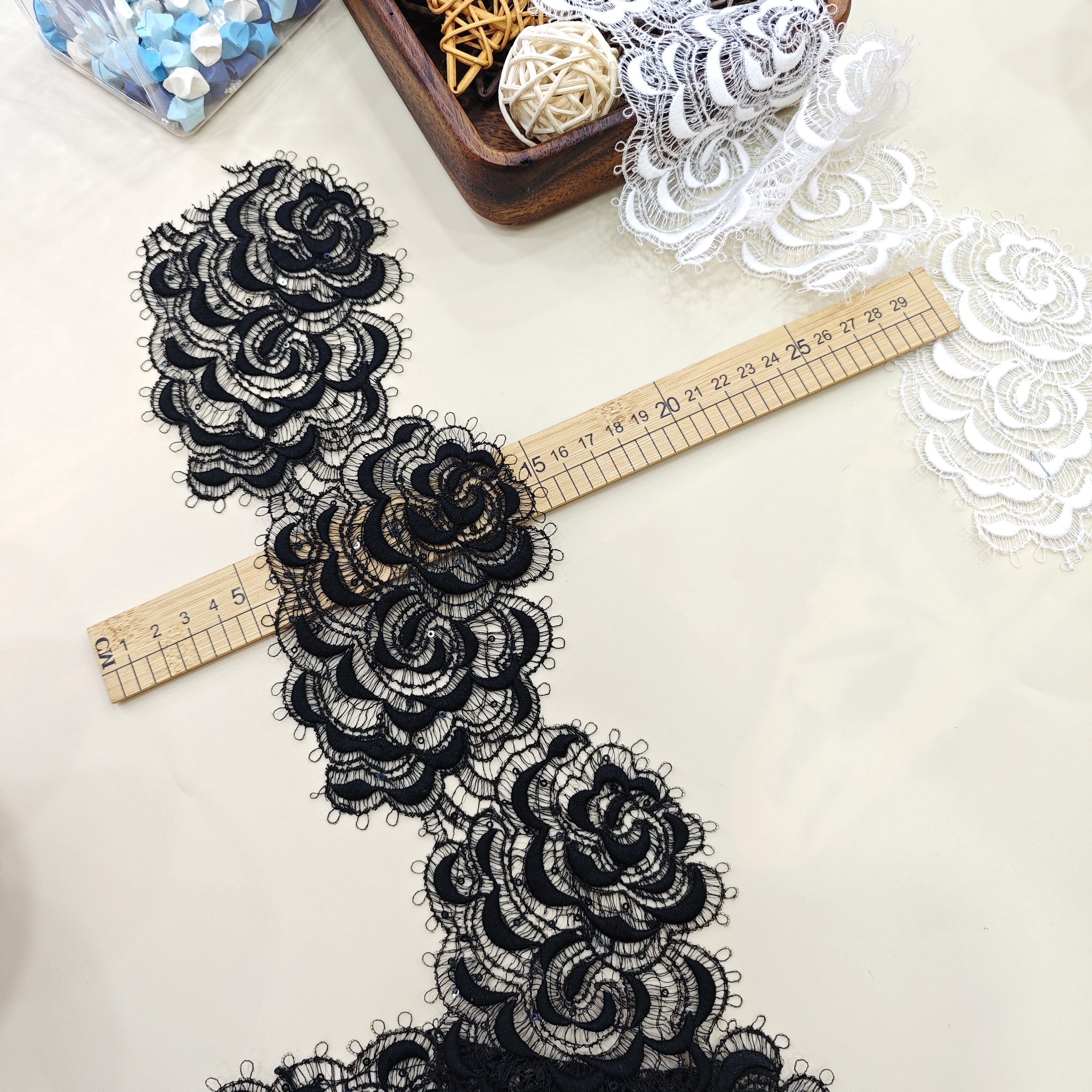 White border trims lace with sequins for bridal wedding dress and garment accessories