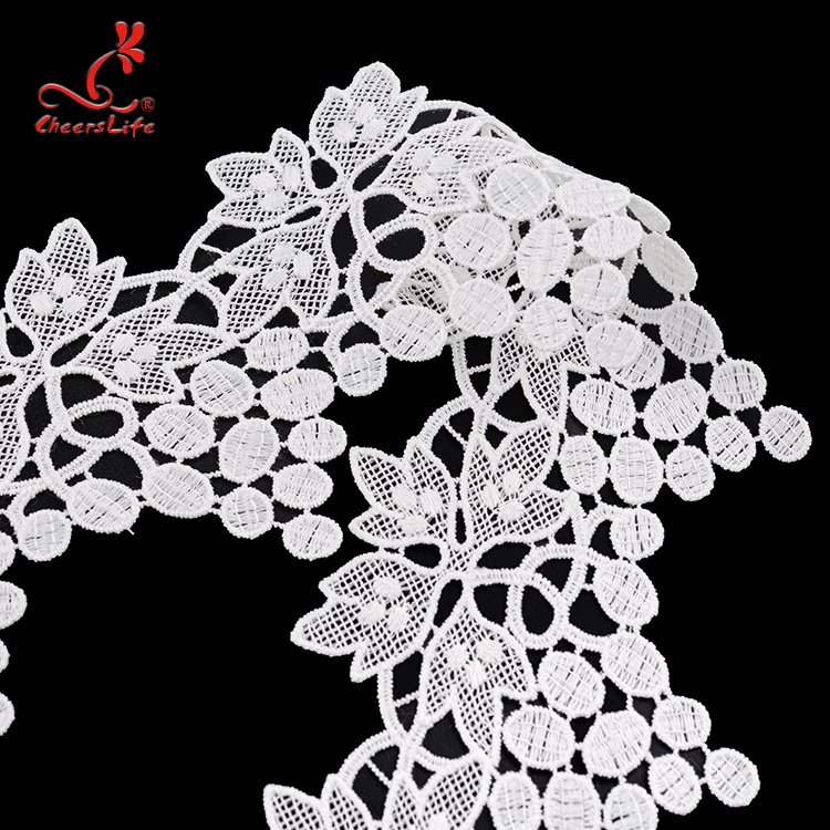 Cheerslife New Arrival Polyester Cord Chemical Hollow Out Guipiure Flower Embroidery White Lace Trim Trimming Border