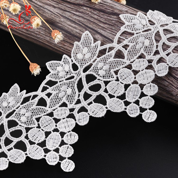 Cheerslife New Arrival Polyester Cord Chemical Hollow Out Guipiure Flower Embroidery White Lace Trim Trimming Border