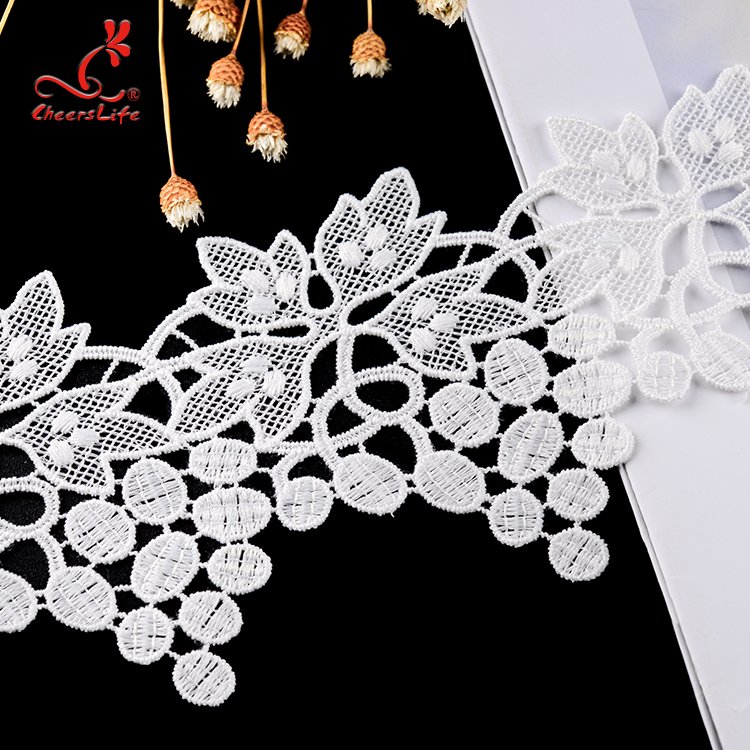 Cheerslife New Arrival Polyester Cord Chemical Hollow Out Guipiure Flower Embroidery White Lace Trim Trimming Border