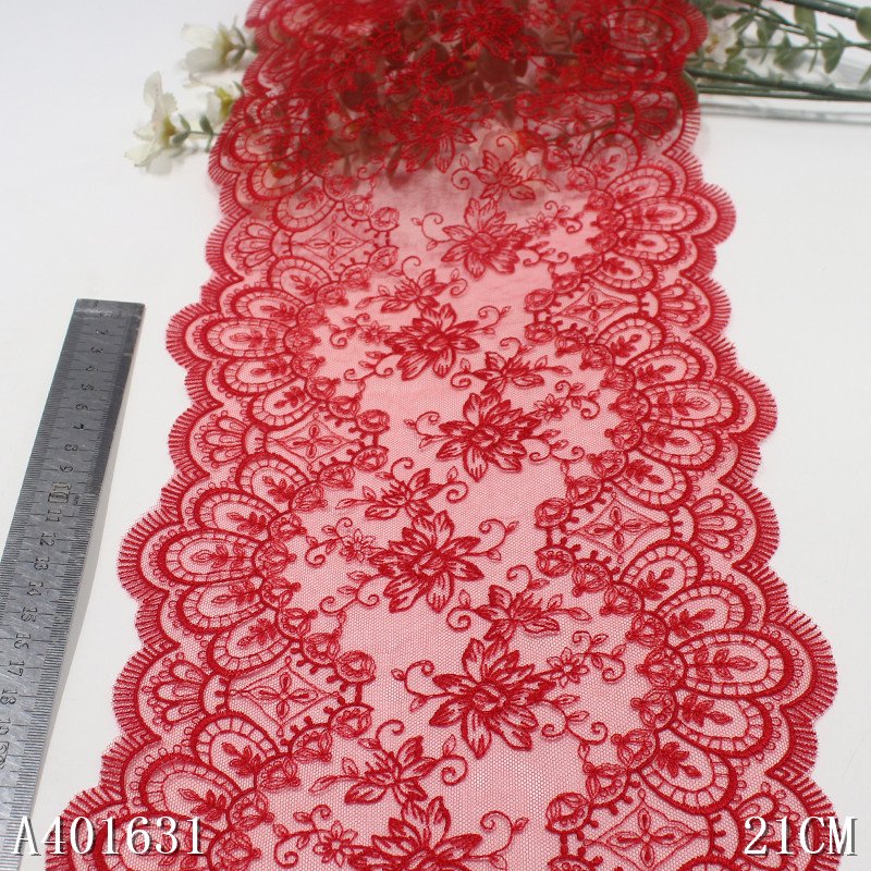Elegant 21CM Black Tulle Flower net Embroidery border Lace Voile floral embroidered Lace Trim Fabric For Women lingerie Dress