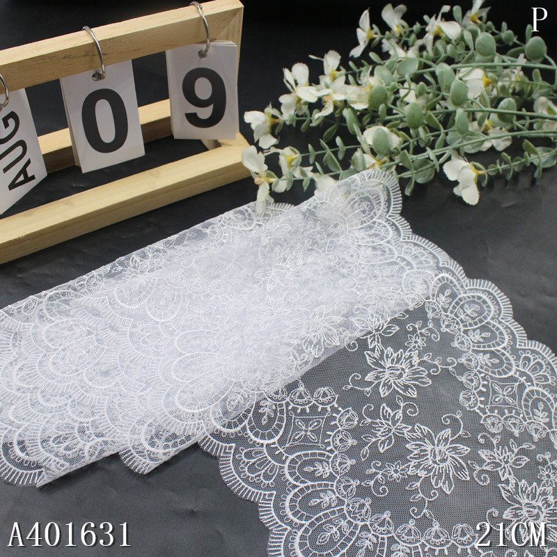 Elegant 21CM Black Tulle Flower net Embroidery border Lace Voile floral embroidered Lace Trim Fabric For Women lingerie Dress