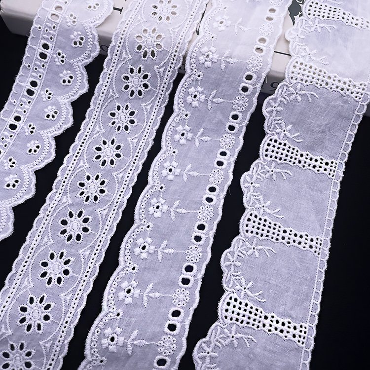Wholesale Fashion Dog clothing 100% embroidery cotton trim lace white eyelet lace fabric