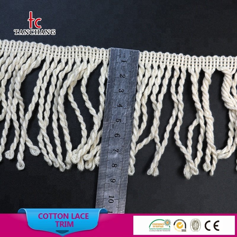 Guangzhou factory supply fashion tassel fringe lace cotton crochet lace trim for home textile MXHB323