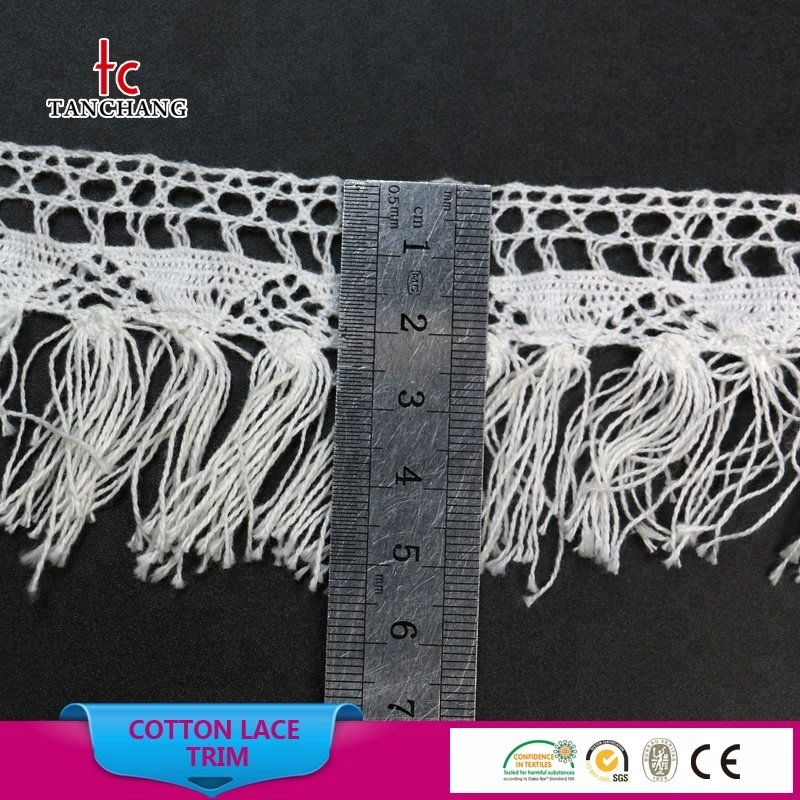Guangzhou factory supply fashion tassel fringe lace cotton crochet lace trim for home textile MXHB323