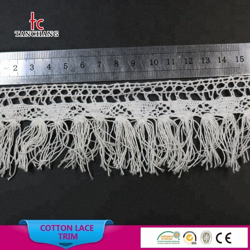 Guangzhou factory supply fashion tassel fringe lace cotton crochet lace trim for home textile MXHB323