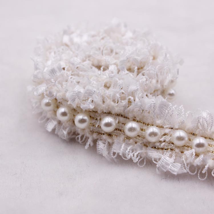 Ribbon Embroidered Collar Pearl African Handmade Decoration Tape Banding Beaded Lace Trim For Dress