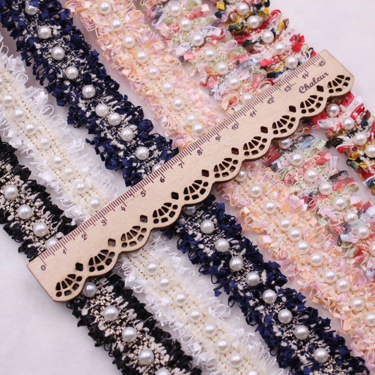 Ribbon Embroidered Collar Pearl African Handmade Decoration Tape Banding Beaded Lace Trim For Dress