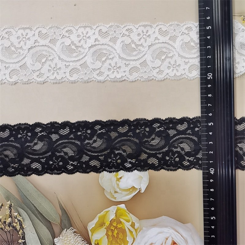 ZJ033 White 5.5cm Spandex Lace Trim Chinlon 90% Spandex 10% Stretch Soft Trim Ribbon Sexy Lingerie Accessories Trim Elastic Lace