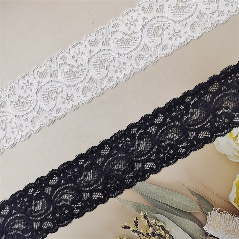 ZJ033 White 5.5cm Spandex Lace Trim Chinlon 90% Spandex 10% Stretch Soft Trim Ribbon Sexy Lingerie Accessories Trim Elastic Lace