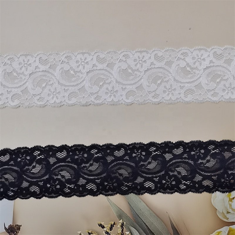 ZJ033 White 5.5cm Spandex Lace Trim Chinlon 90% Spandex 10% Stretch Soft Trim Ribbon Sexy Lingerie Accessories Trim Elastic Lace