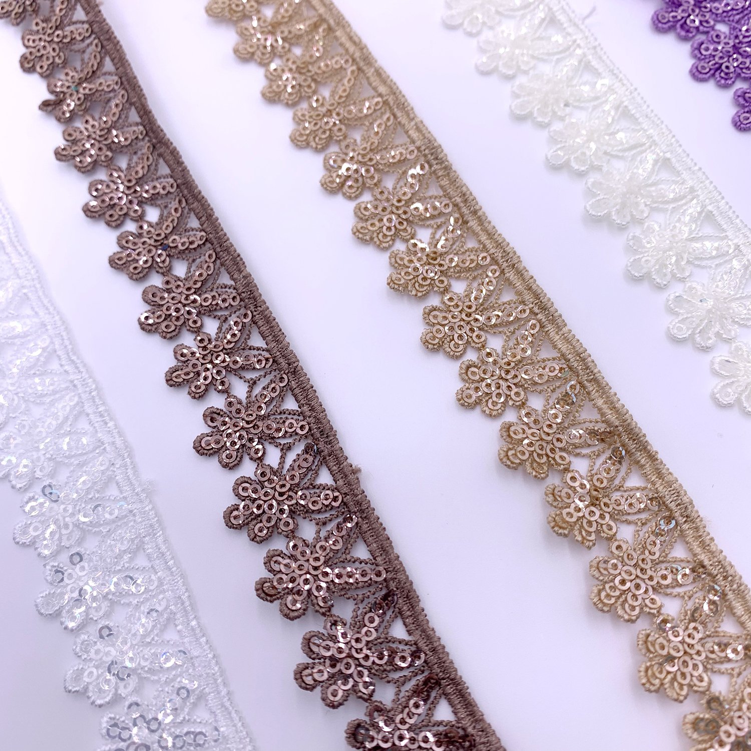 New Design Colors Shiny Sequence Lace High Quality Polyester Embroidery Sequin Lace Trim