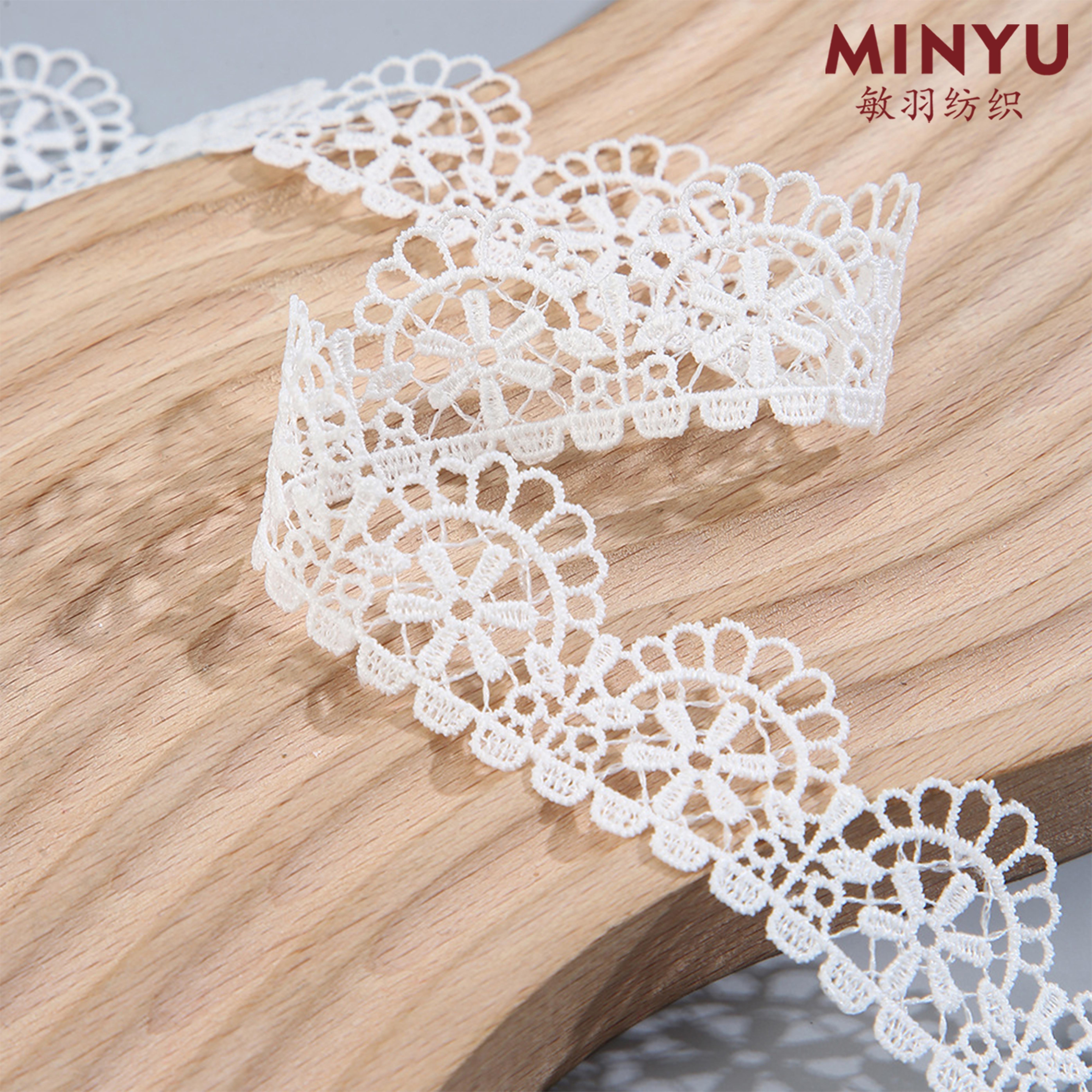 White Milk Silk Water-Soluble Lace 100% Polyester Hollow Embroidered lace Trimming For Women's Casual Skirt Wedding Dress
