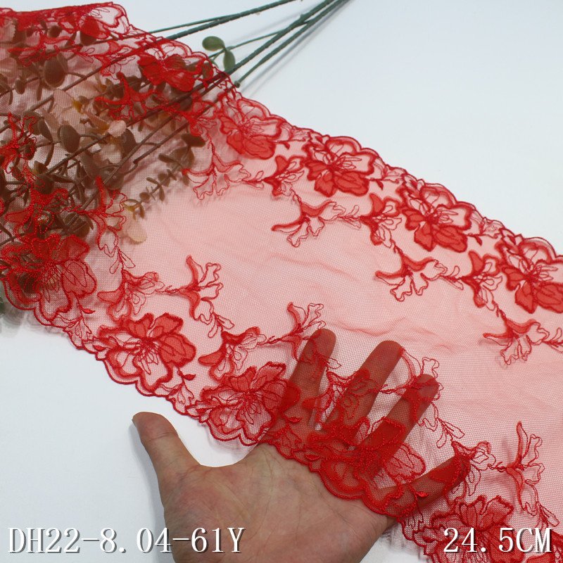 Factory prices wholesale Embroidered red Tulle Fabric Elegant bistratal flower Lace trim For Ladies lingerie