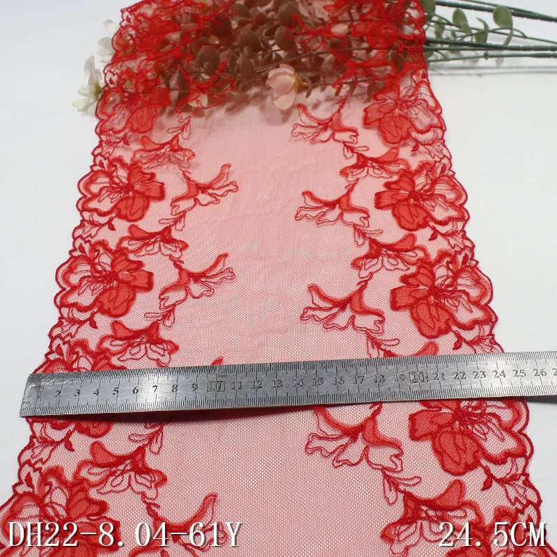 Factory prices wholesale Embroidered red Tulle Fabric Elegant bistratal flower Lace trim For Ladies lingerie