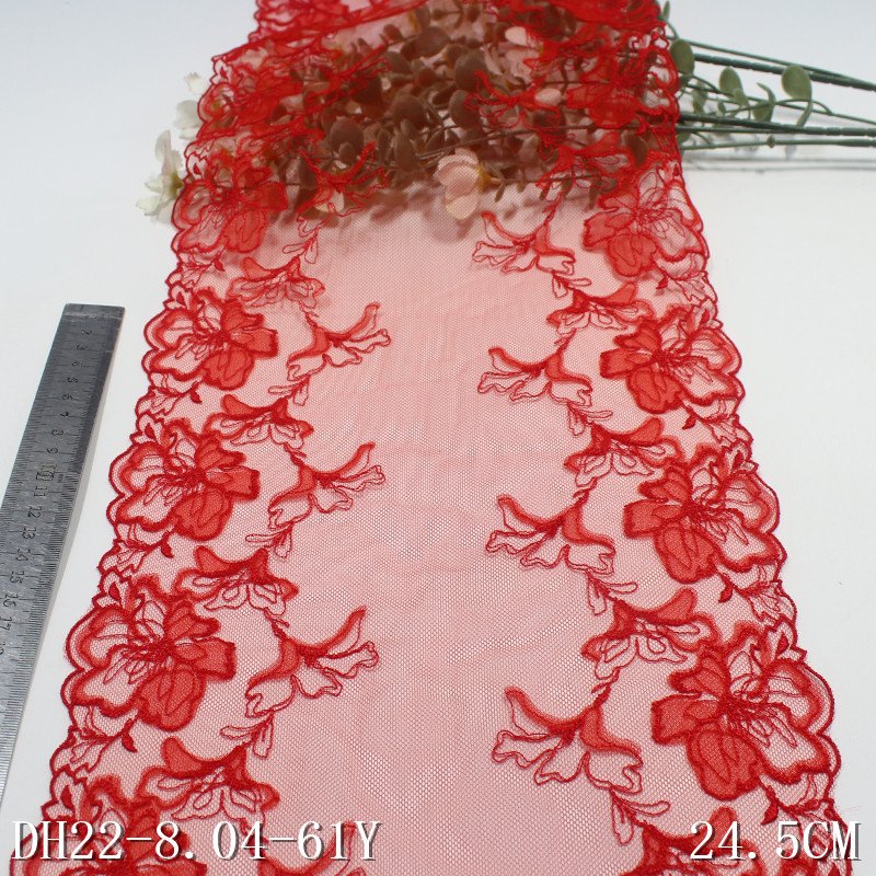 Factory prices wholesale Embroidered red Tulle Fabric Elegant bistratal flower Lace trim For Ladies lingerie
