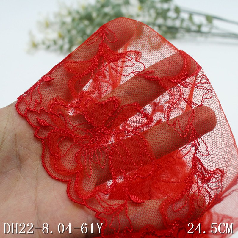 Factory prices wholesale Embroidered red Tulle Fabric Elegant bistratal flower Lace trim For Ladies lingerie