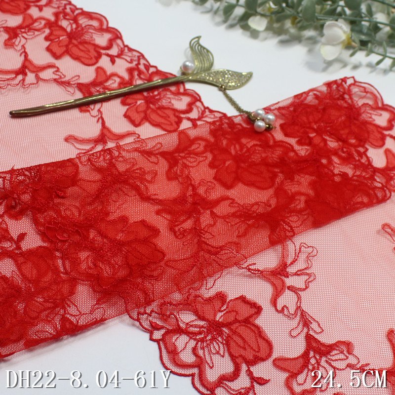 Factory prices wholesale Embroidered red Tulle Fabric Elegant bistratal flower Lace trim For Ladies lingerie