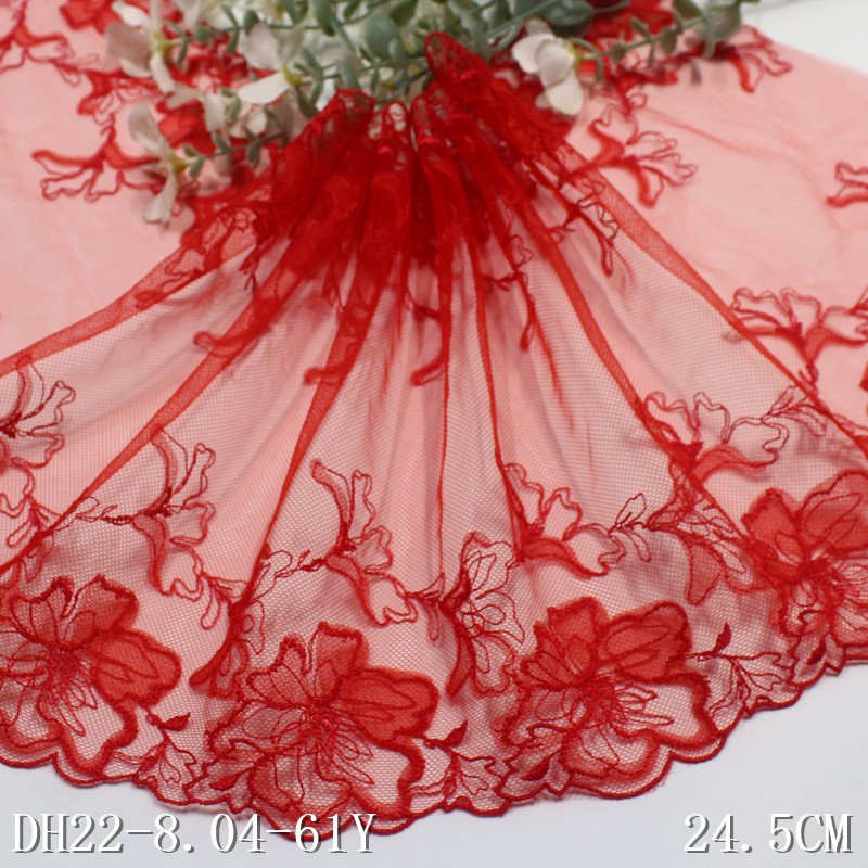 Factory prices wholesale Embroidered red Tulle Fabric Elegant bistratal flower Lace trim For Ladies lingerie