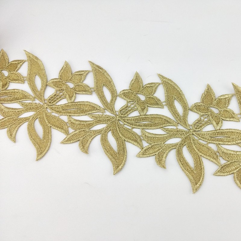Promotion Cheap Wholesale embroidery flower golden guipure lace trimmings fabric for indian bridal wedding evening dress